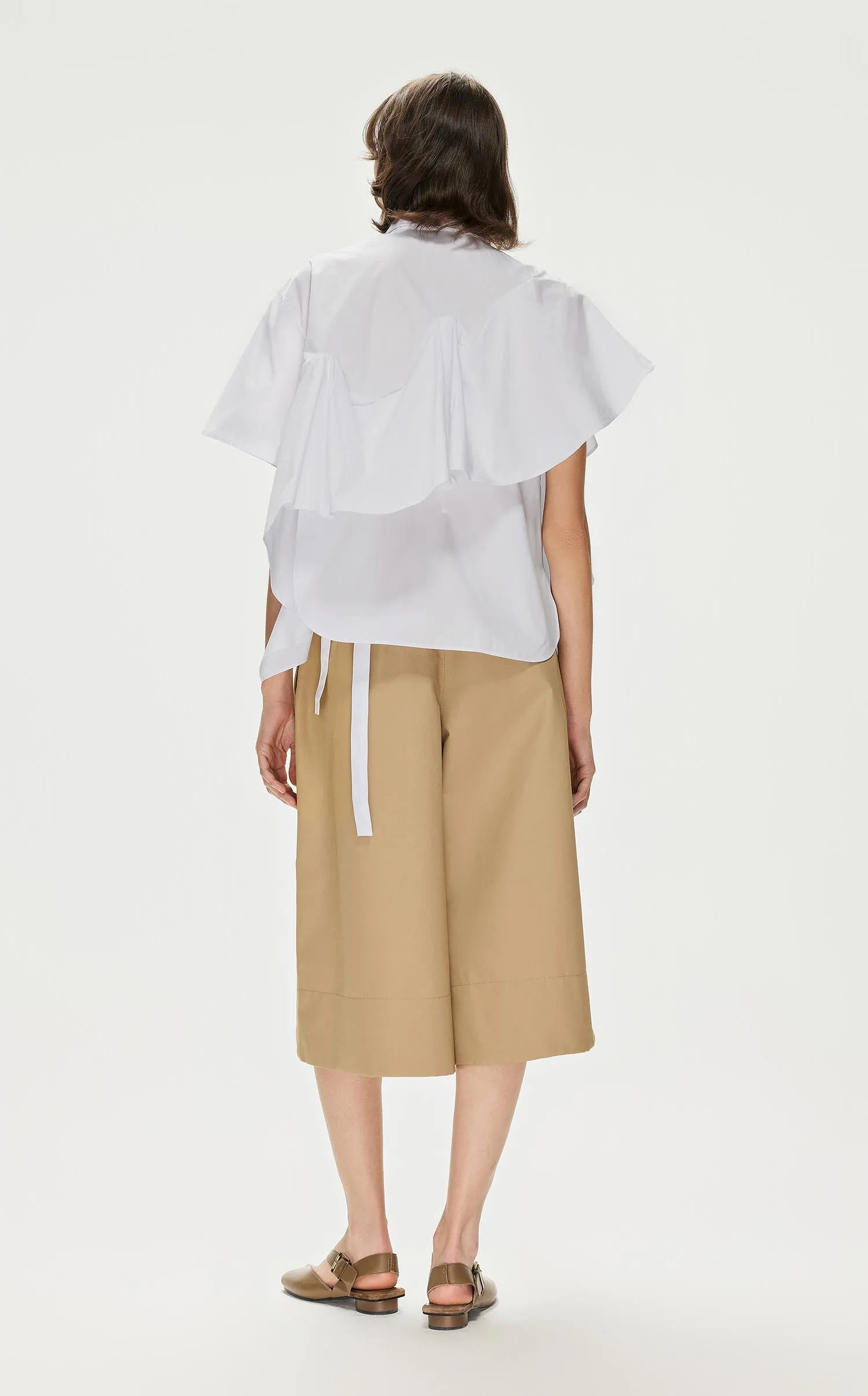 Shirt / JNBY Solid Asymmetric Short Sleeve Shirt (100% Cotton)