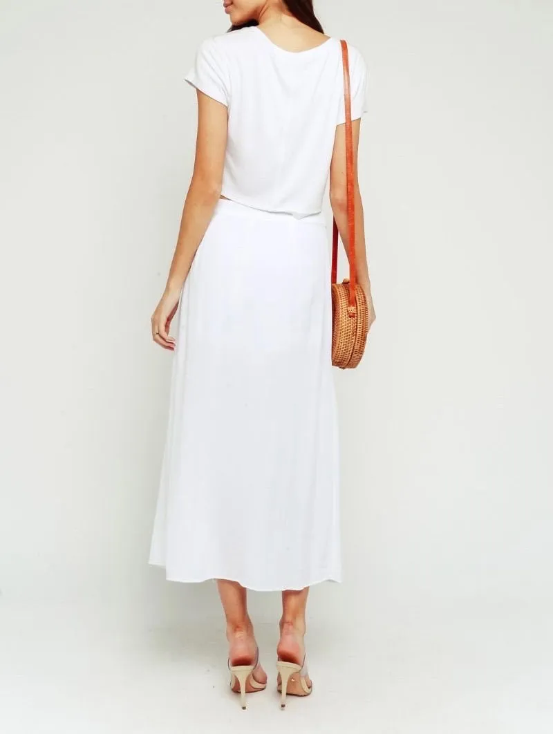 Side Slit Short Lined Midi Skirt