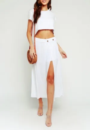 Side Slit Short Lined Midi Skirt