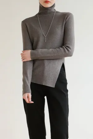 Side Way Stretch Knit Turtleneck Top