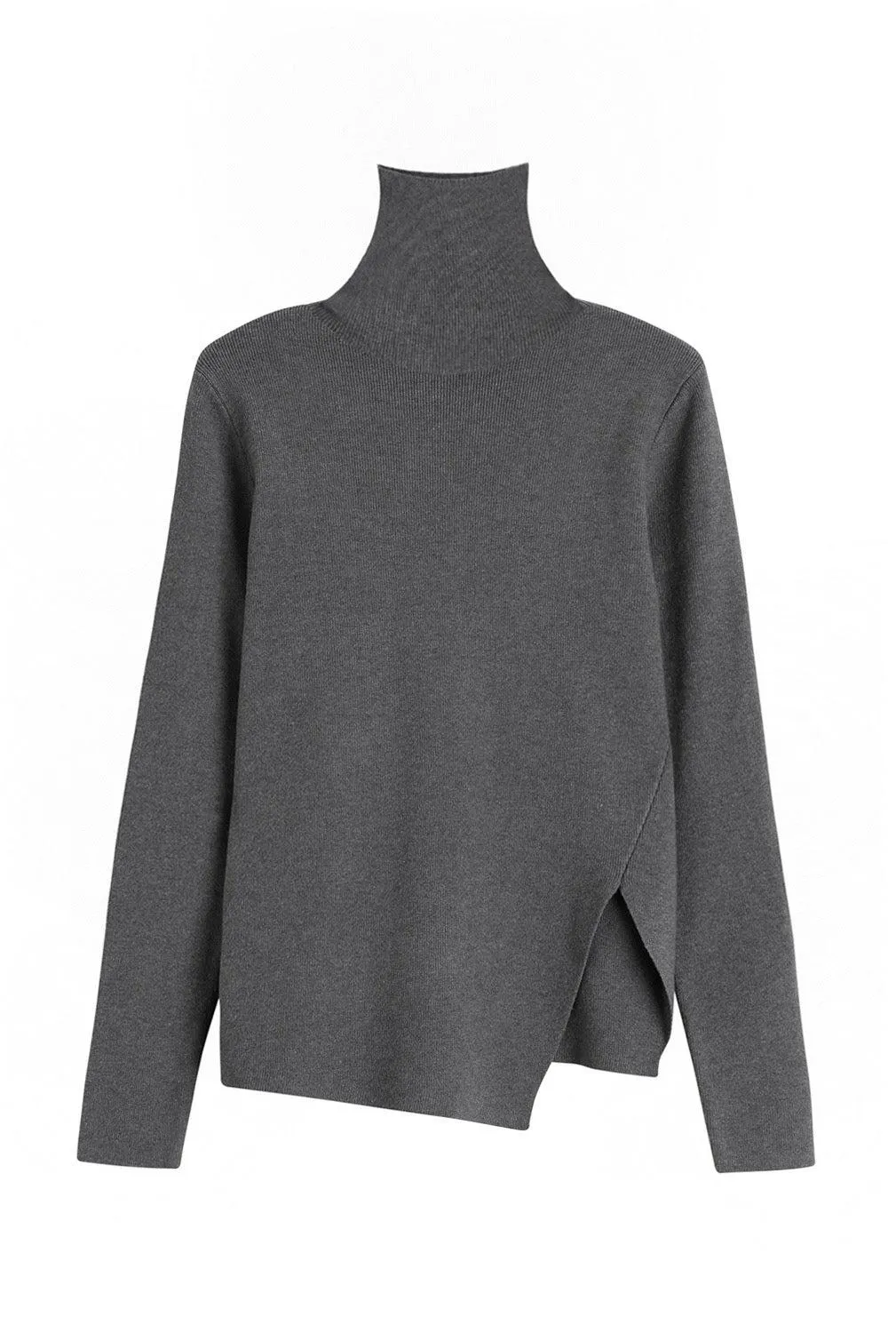 Side Way Stretch Knit Turtleneck Top
