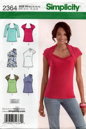 Simplicity 2364 Womens Stretch T Shirt Tops with Sleeve Variations Out Of Print Sewing Pattern Size 6 - 14 UNCUT Factory Folded