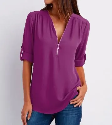 Sleek Women's Blouse with Front Zip Detail
