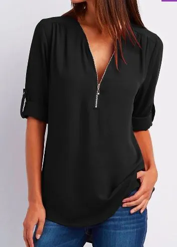 Sleek Women's Blouse with Front Zip Detail