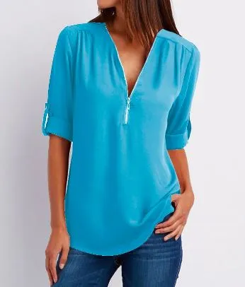 Sleek Women's Blouse with Front Zip Detail