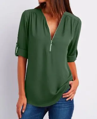 Sleek Women's Blouse with Front Zip Detail