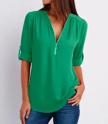 Sleek Women's Blouse with Front Zip Detail