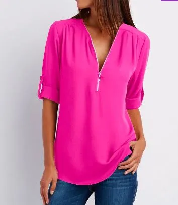 Sleek Women's Blouse with Front Zip Detail