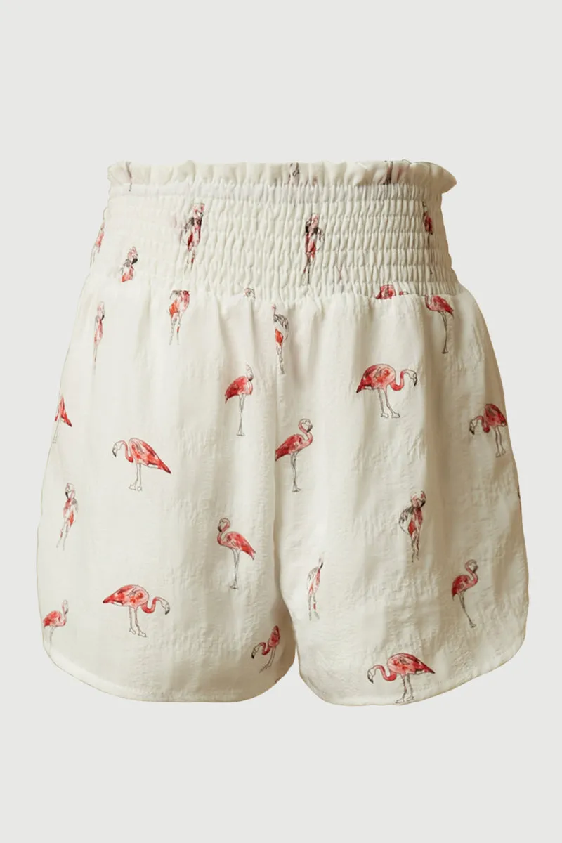 Smithsonian Smocked Waist Flamingo Print Shorts
