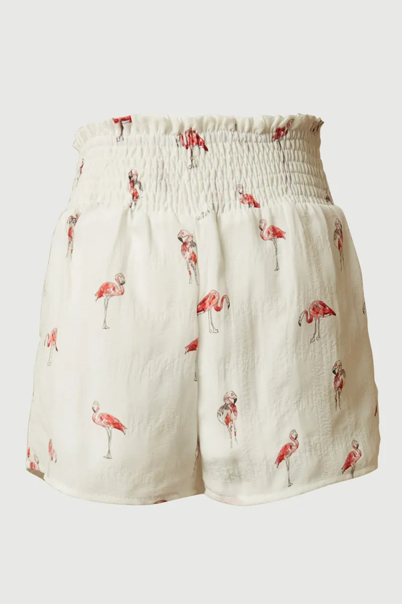 Smithsonian Smocked Waist Flamingo Print Shorts