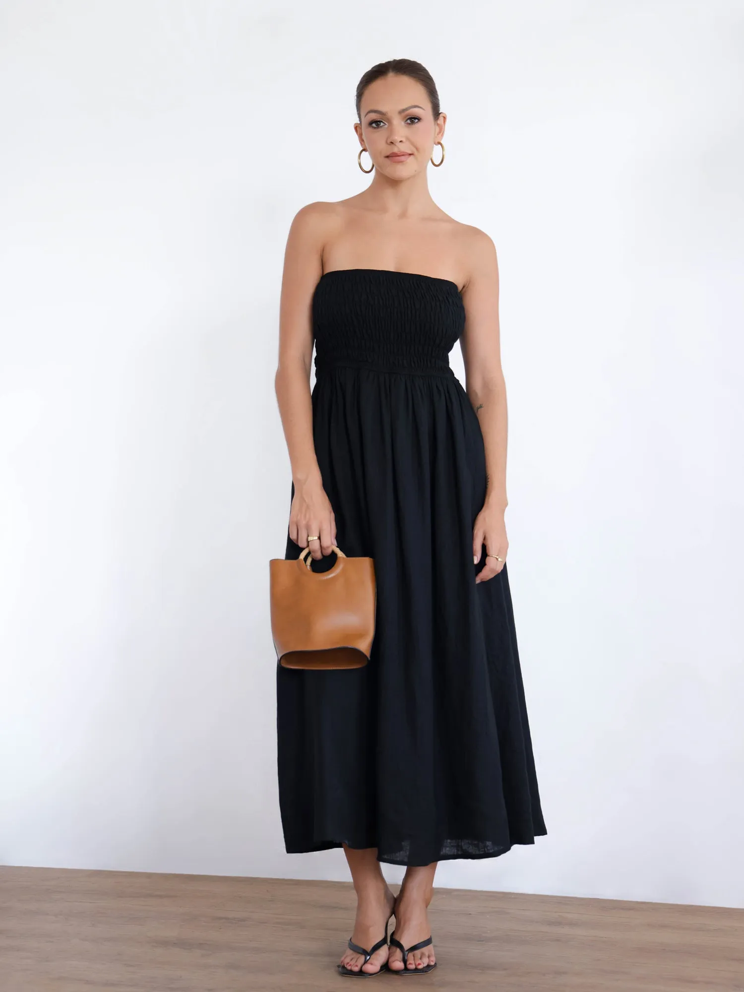 Smock Detailed Tube Maxi Dress