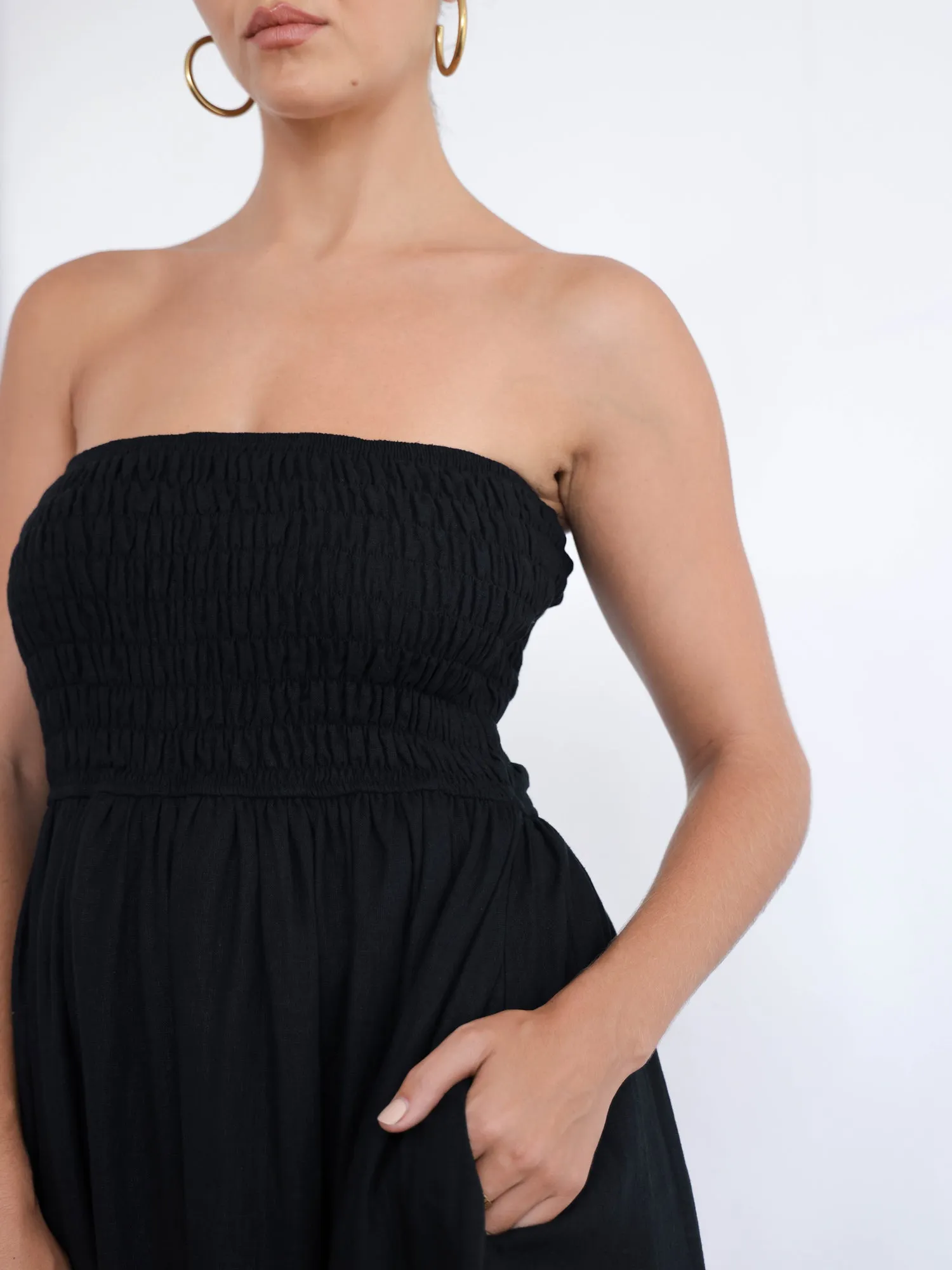 Smock Detailed Tube Maxi Dress