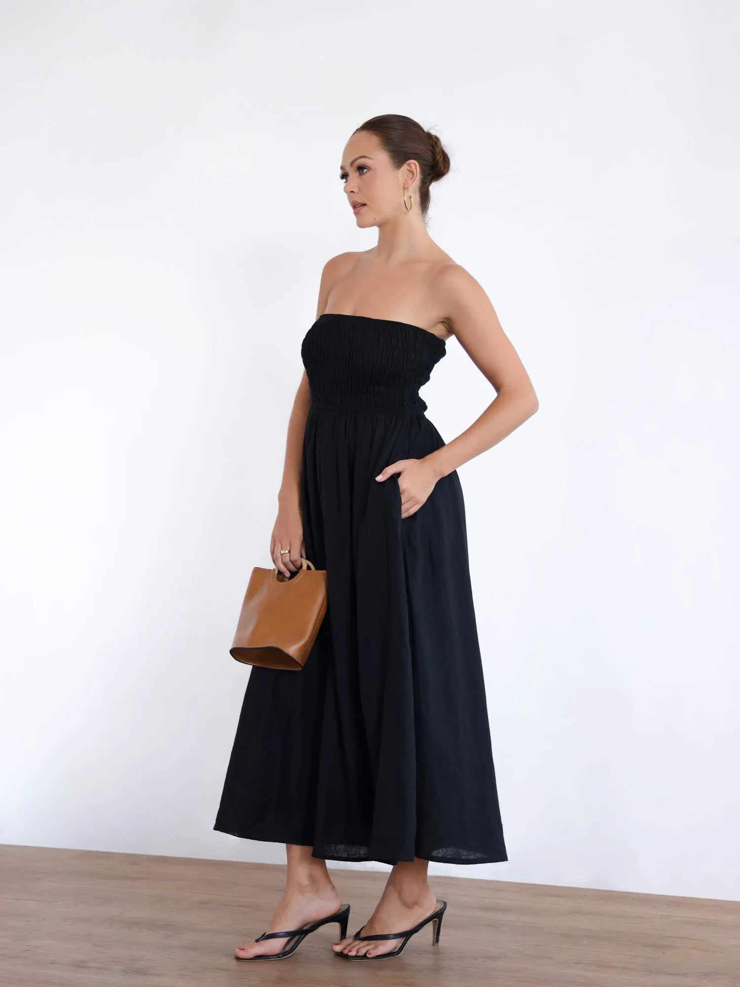 Smock Detailed Tube Maxi Dress