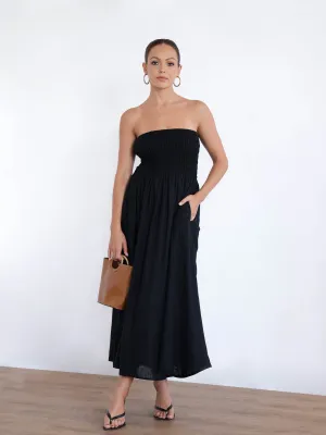 Smock Detailed Tube Maxi Dress