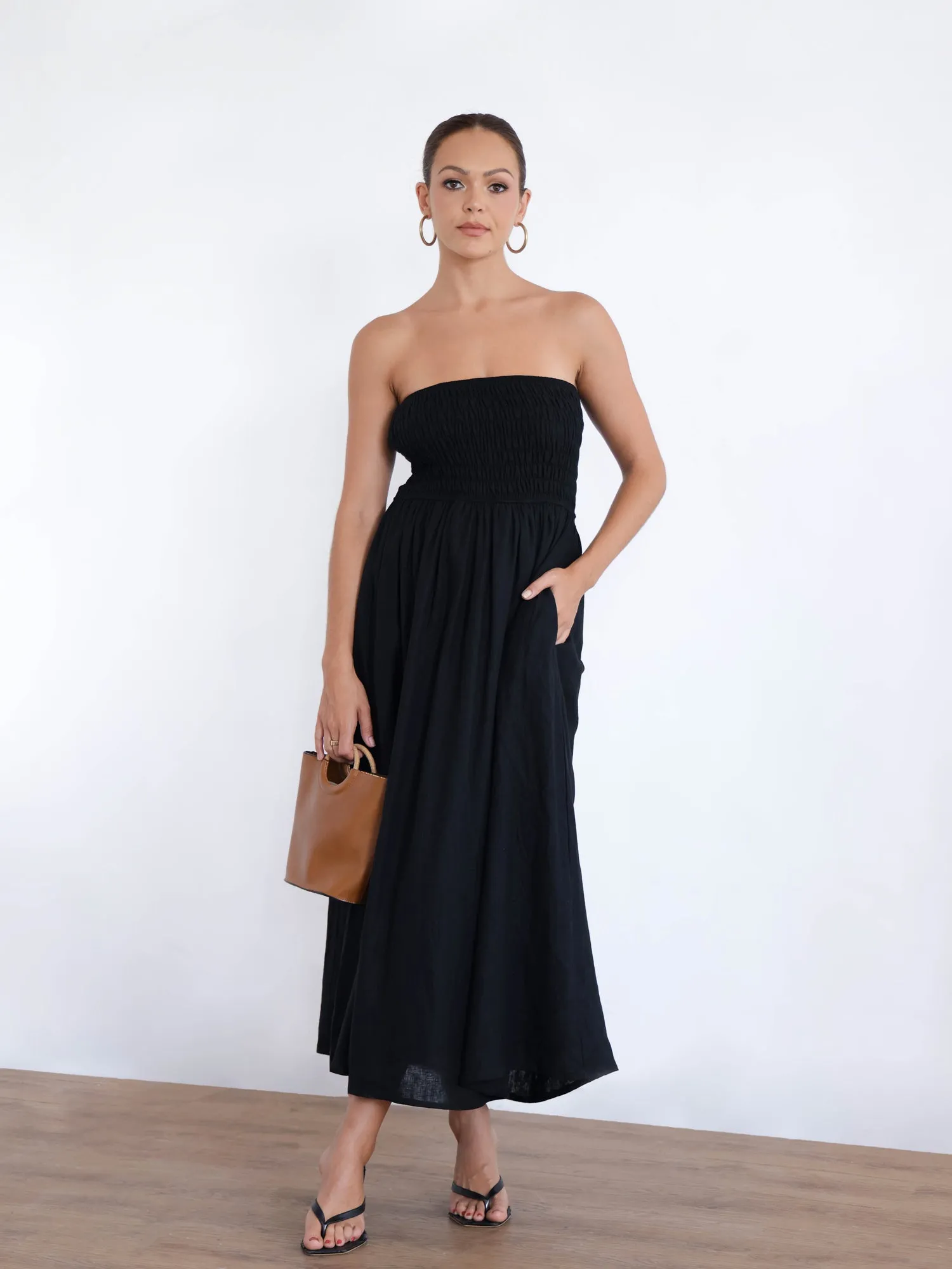 Smock Detailed Tube Maxi Dress
