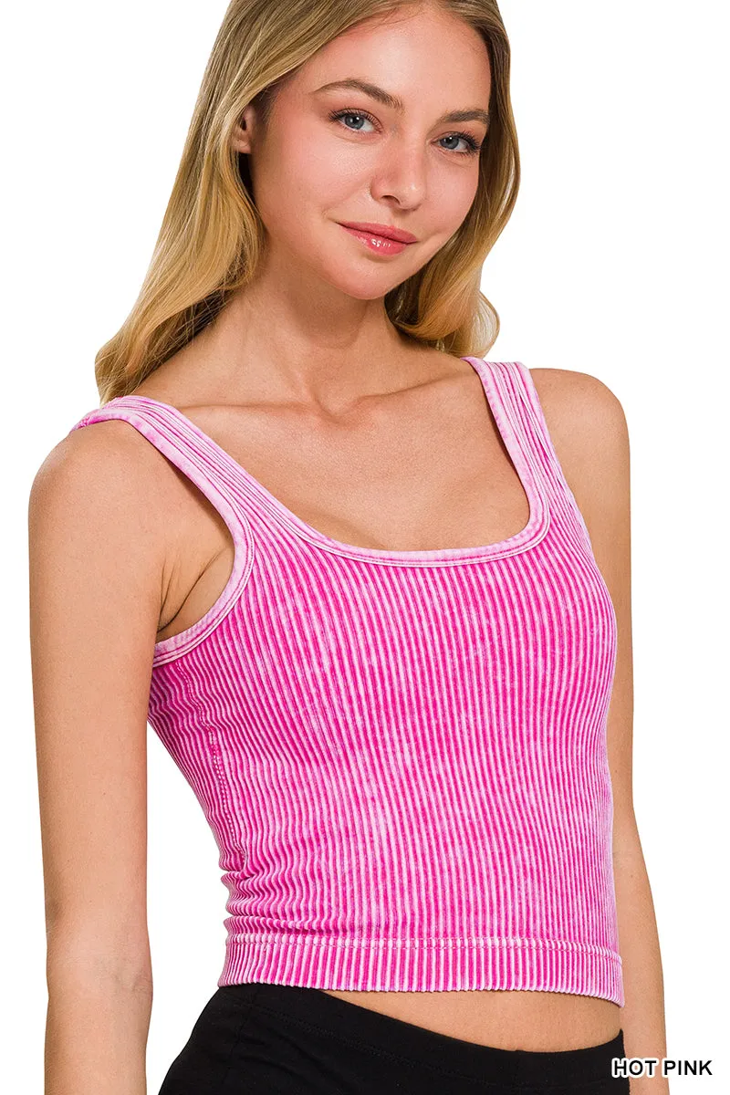 STONE WASHED RIBBED SQUARE NECK WITH BRA PADS