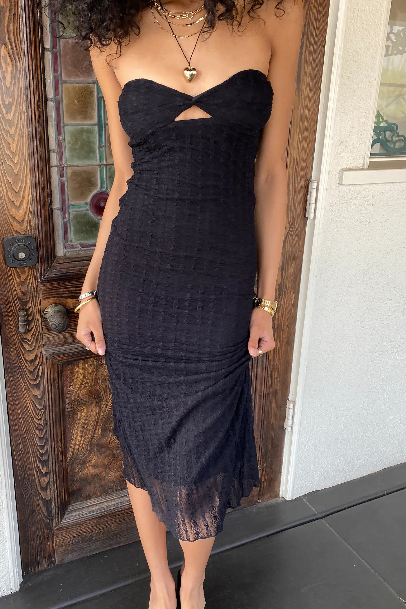 Stretch Lace Maxi Strapless Dress