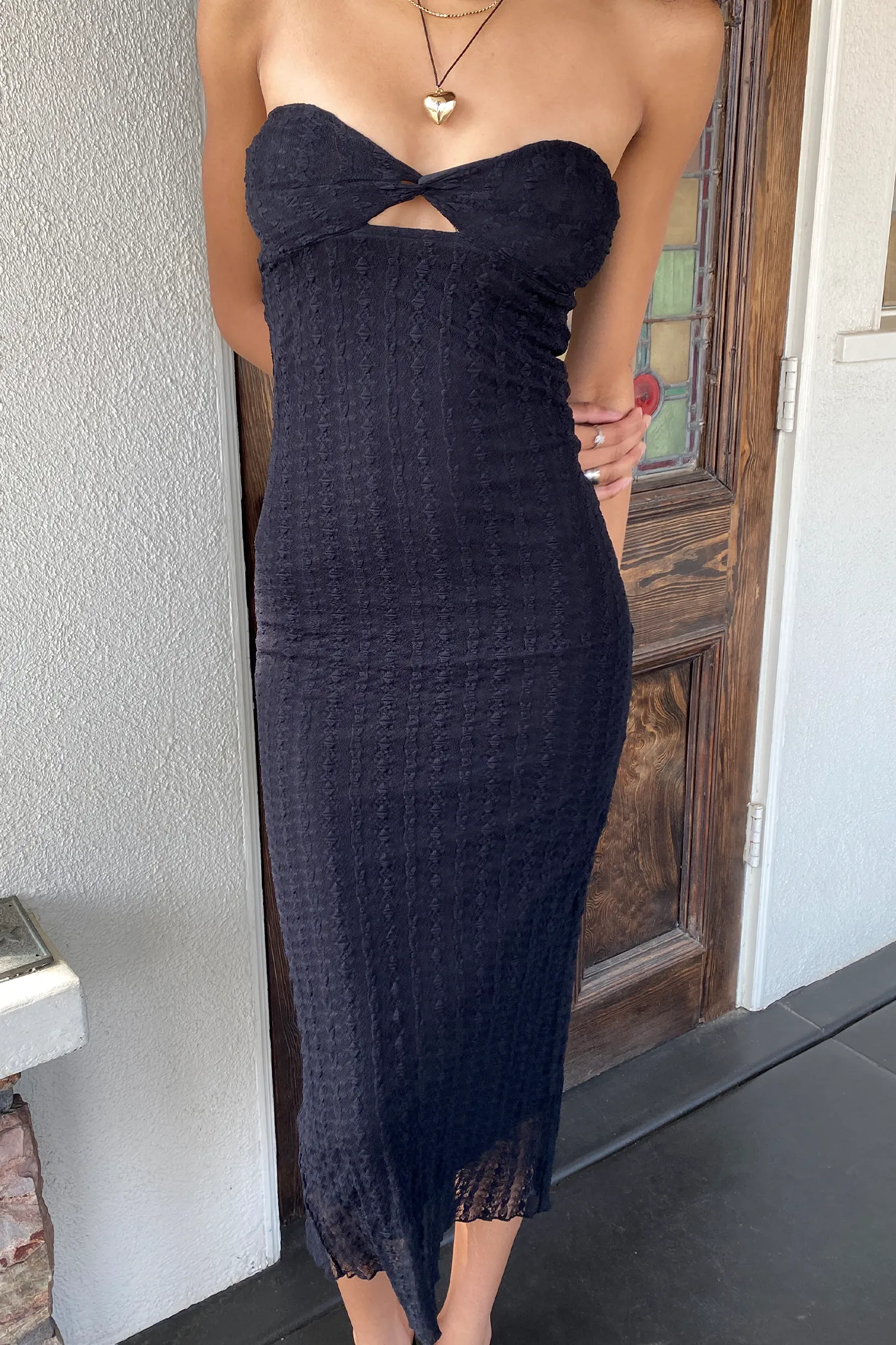 Stretch Lace Maxi Strapless Dress