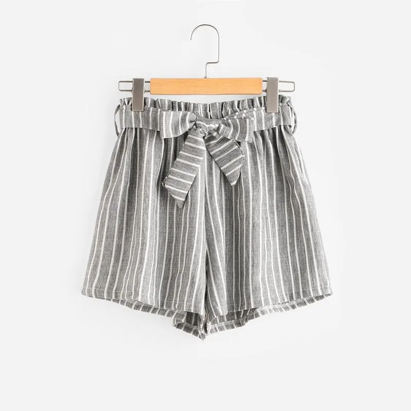 Striped Bow Tie & Elastic Waist Shorts