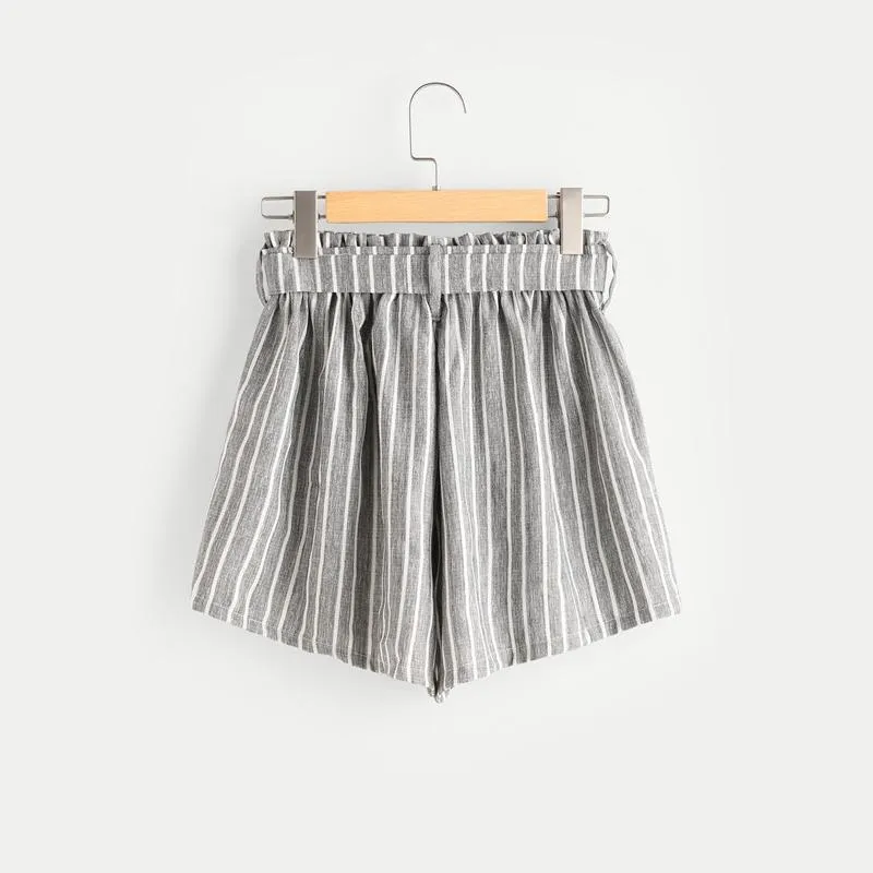 Striped Bow Tie & Elastic Waist Shorts