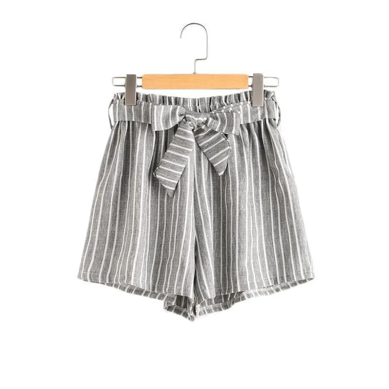 Striped Bow Tie & Elastic Waist Shorts