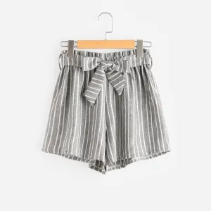 Striped Bow Tie & Elastic Waist Shorts