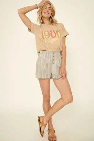 Striped Raw-Hem Buttoned Pleat-Front Pocket Shorts