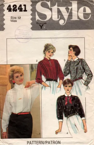 Style 4241 Womens Pullover Dolman Sleeved Blouses 1980s Vintage Sewing Pattern Size 12 Bust 34 inches