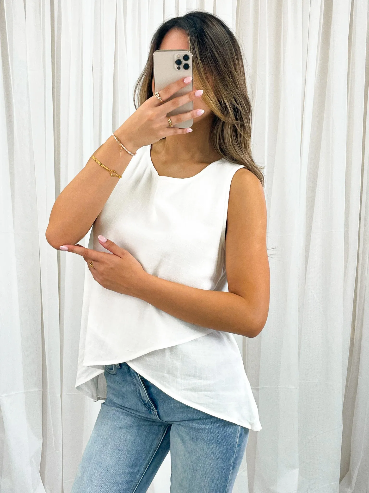 TALIA LINEN TOP - WHITE