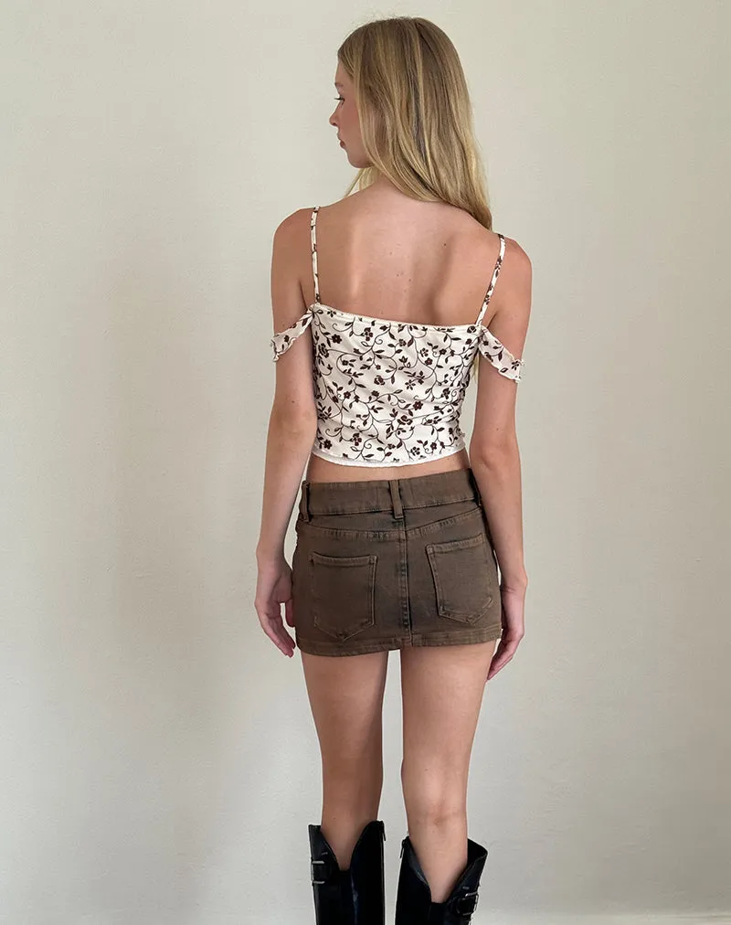Tavisha Cami Top in Brown Stem Flower Flock