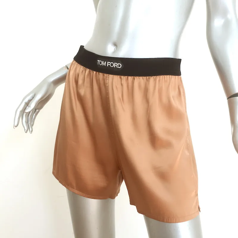 Tom Ford Boxer Shorts Gold Velvet-Trimmed Silk Satin Size Small