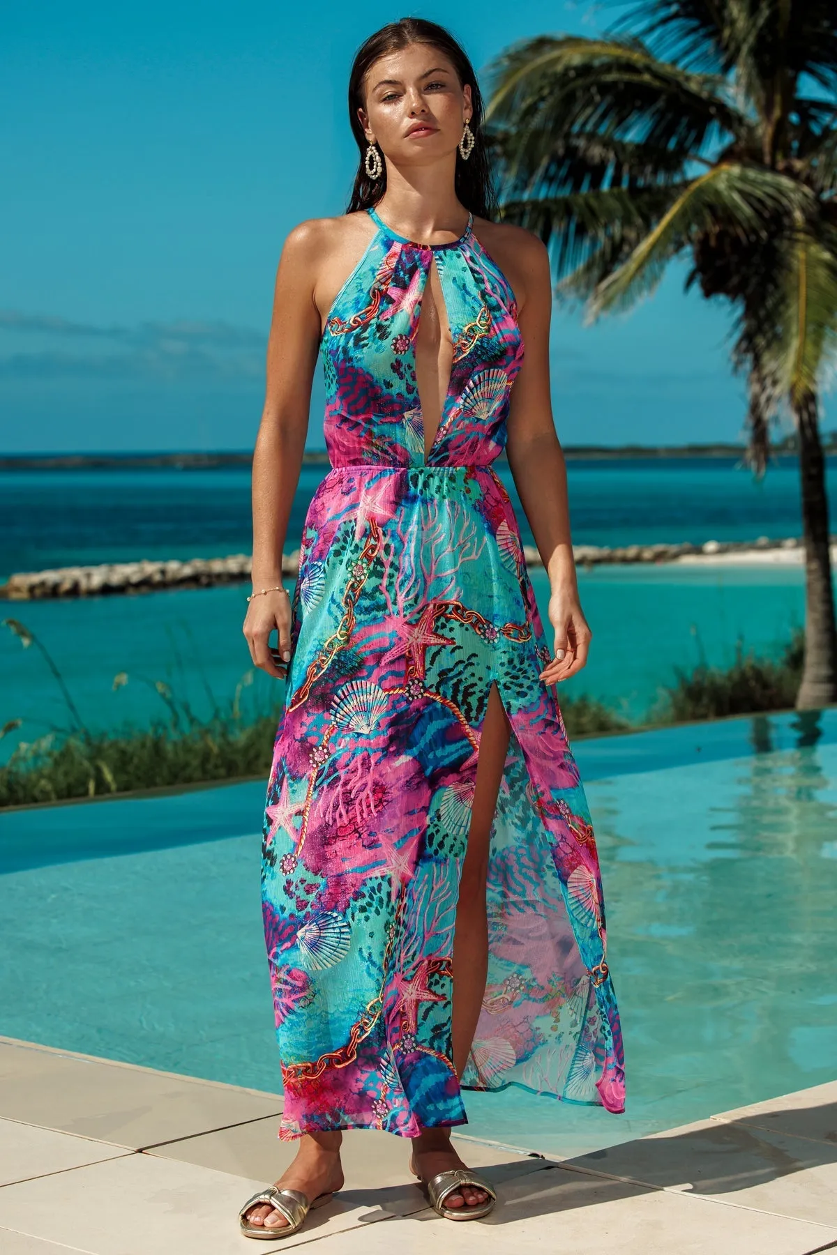 TREASURE - Halter Keyhole Maxi Dress
