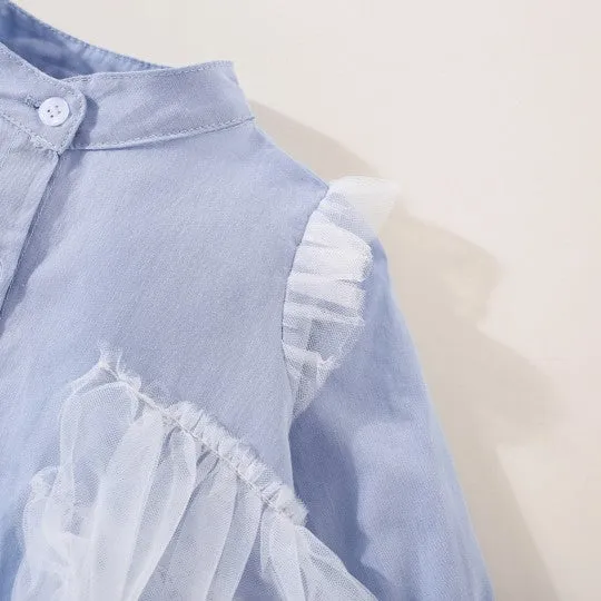 Tulle Asymmetric Long Sleeve Shirt