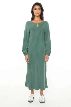 TWILIGHT LS KEYHOLE DRESS - SAGE LEAF