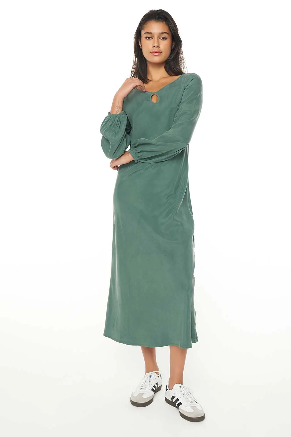 TWILIGHT LS KEYHOLE DRESS - SAGE LEAF