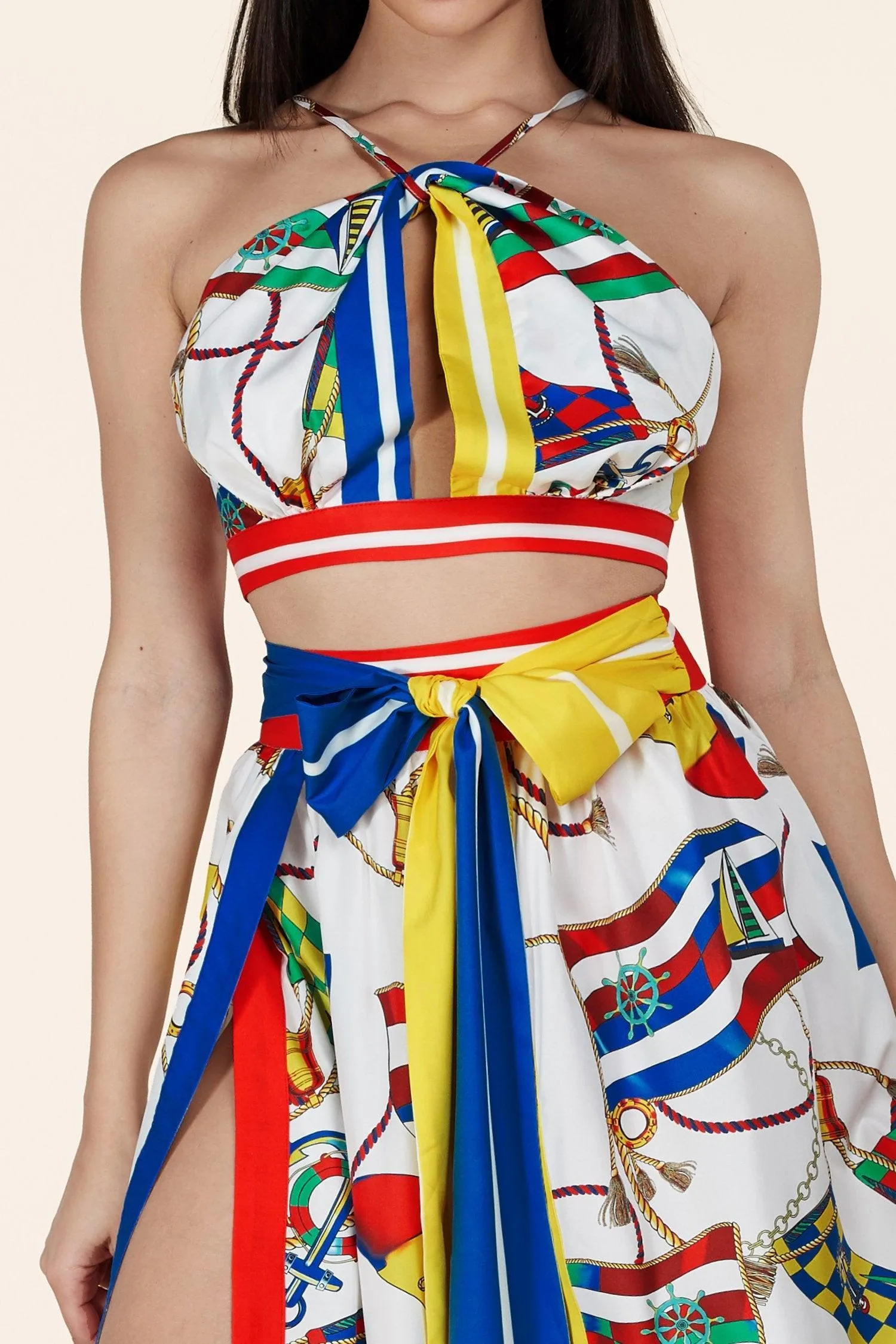 TWO PIECE MARINE SET WITH A SEXY HALTER TOP