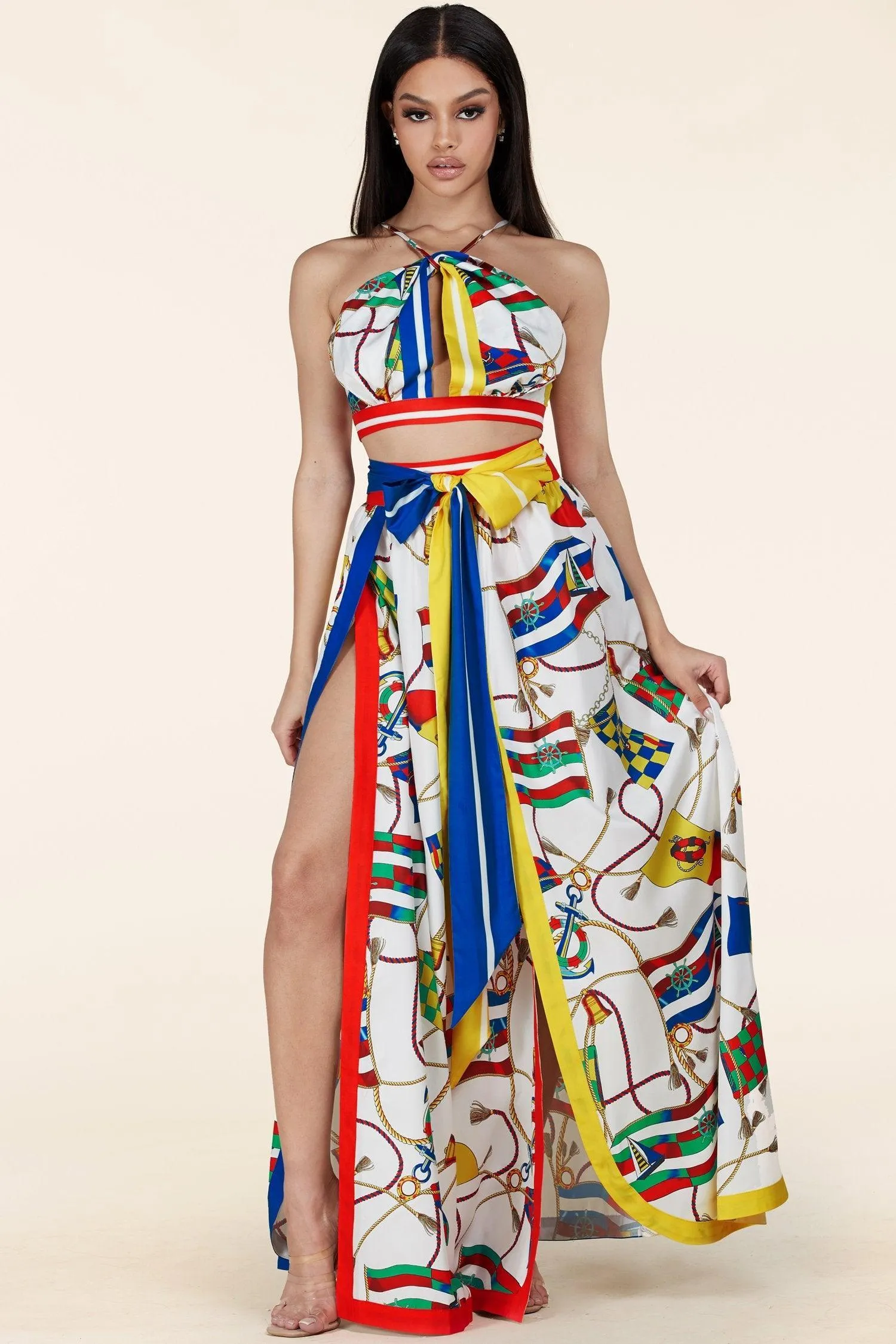 TWO PIECE MARINE SET WITH A SEXY HALTER TOP