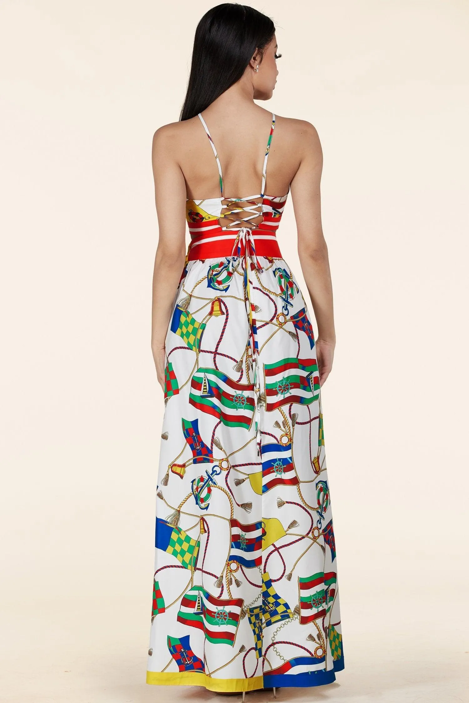 TWO PIECE MARINE SET WITH A SEXY HALTER TOP