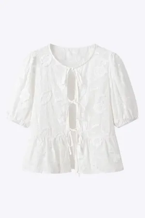 Uma - Chic Solid Tie Up Woman's Short Sleeve Shirt