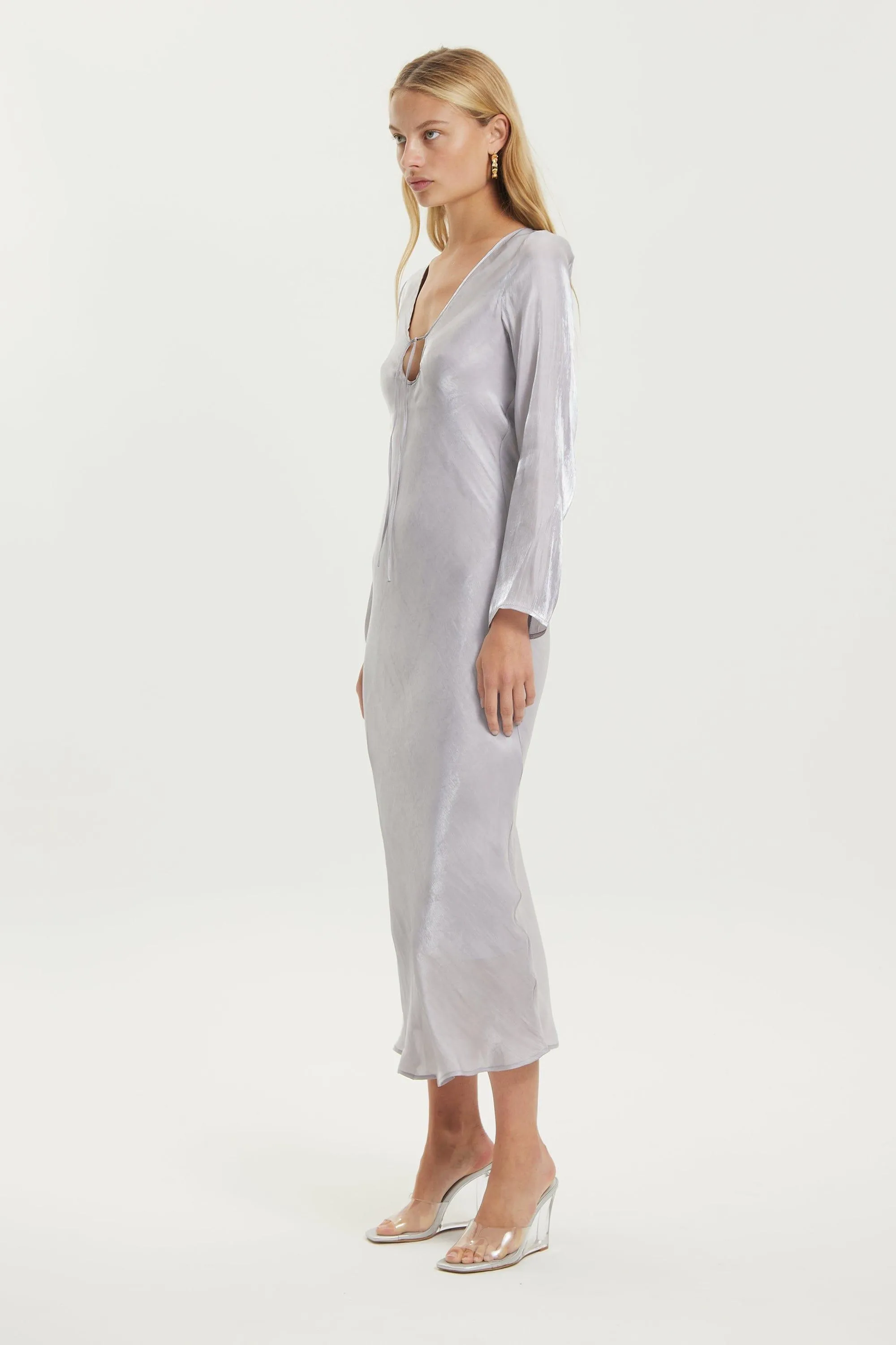 UNTAMED BIAS TIE UP MAXI DRESS | SILVER