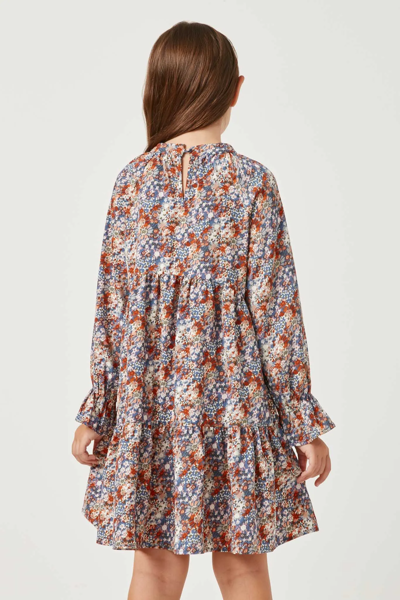 V Neck Long Sleeve Cinched Floral Dress
