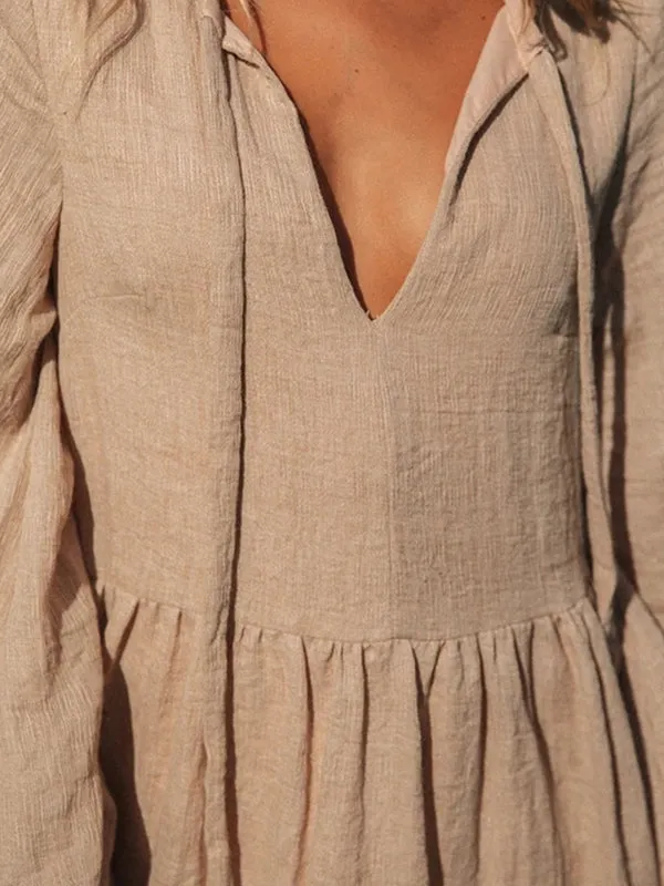 V Neck Ruffle Hem  Smock Dress