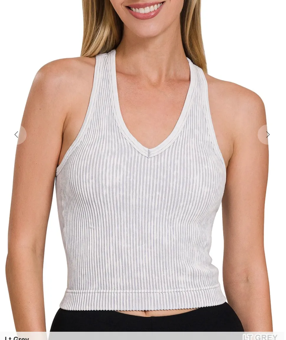 V-Neck Washed Padded Tank Restock - 7 Colors