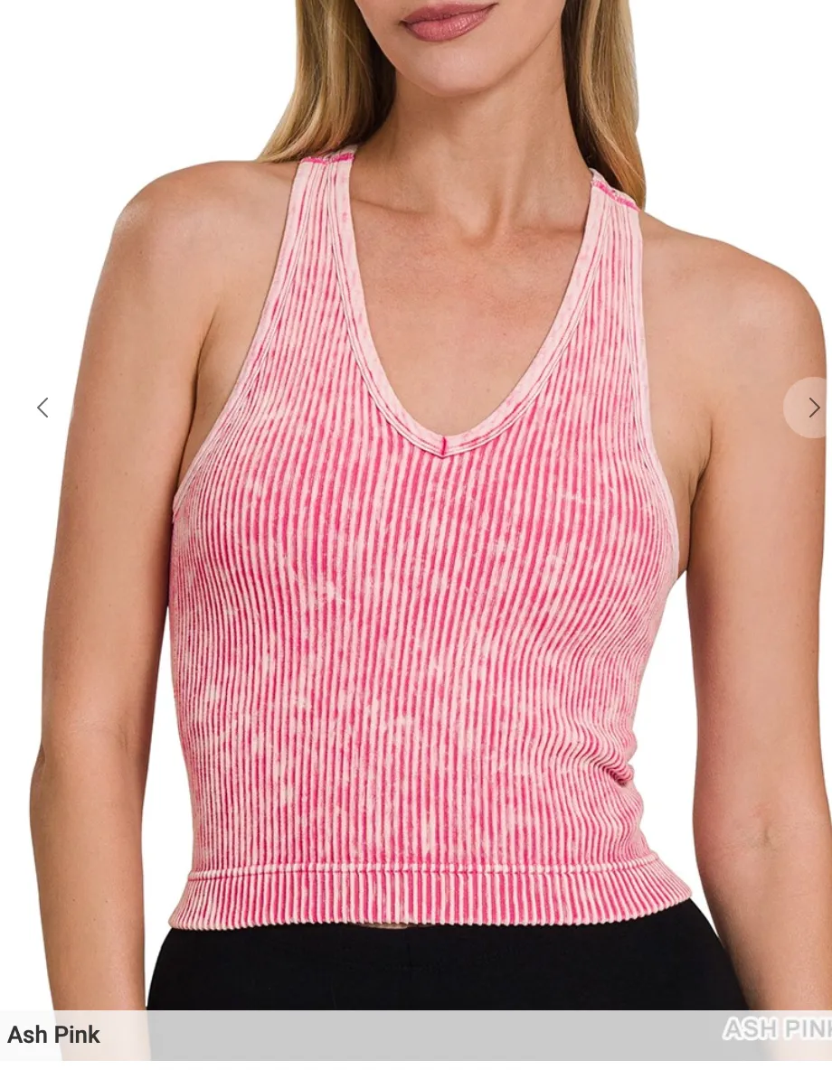 V-Neck Washed Padded Tank Restock - 7 Colors