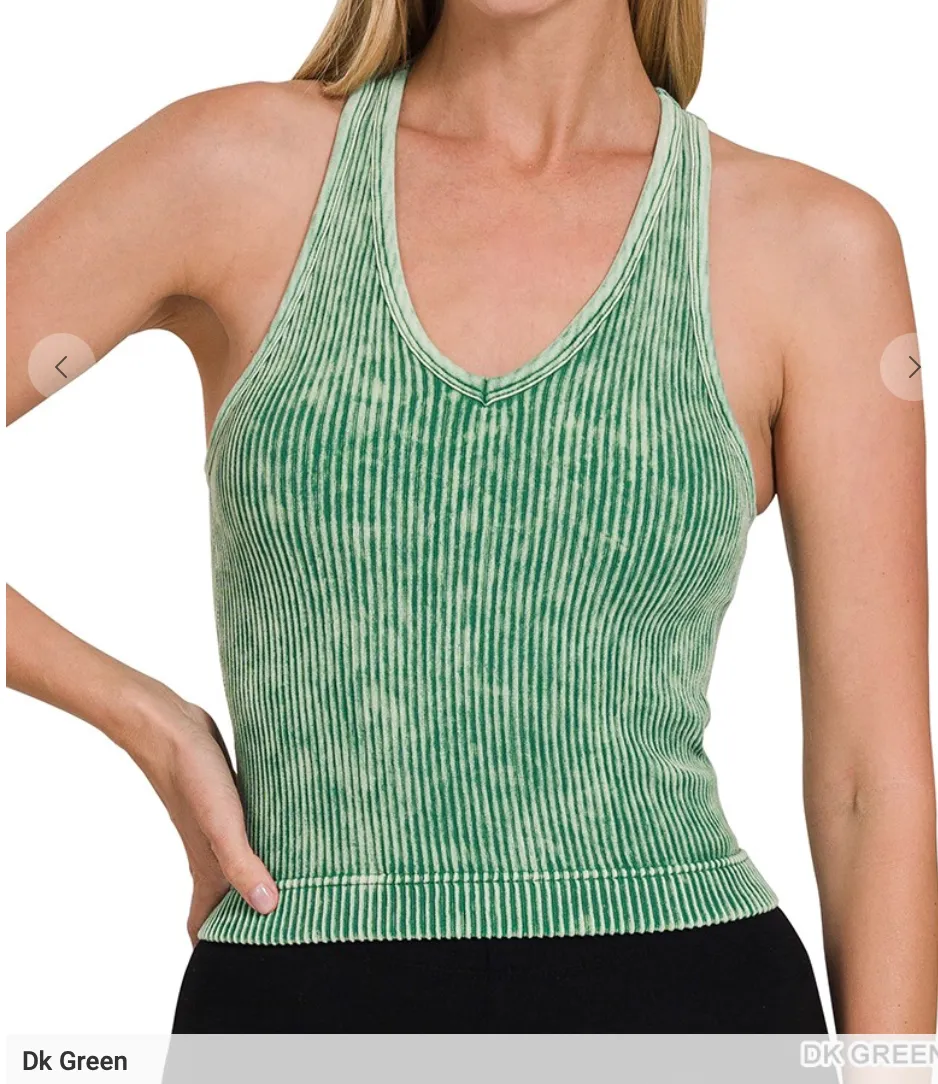 V-Neck Washed Padded Tank Restock - 7 Colors