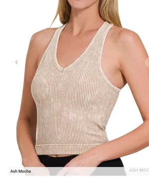 V-Neck Washed Padded Tank Restock - 7 Colors