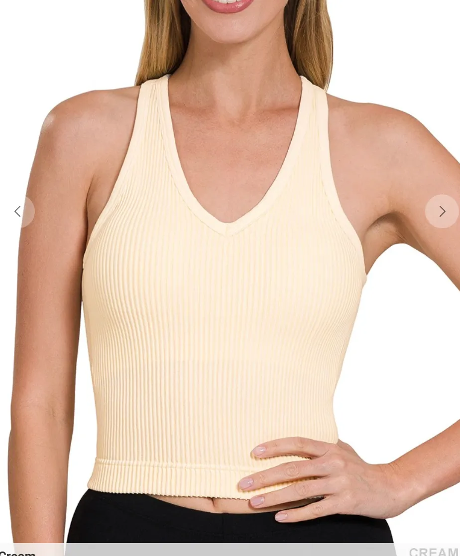 V-Neck Washed Padded Tank Restock - 7 Colors