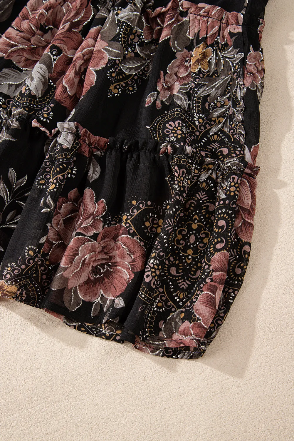 Vintage Floral Mini Dress with Puff Sleeves and Smock Waist