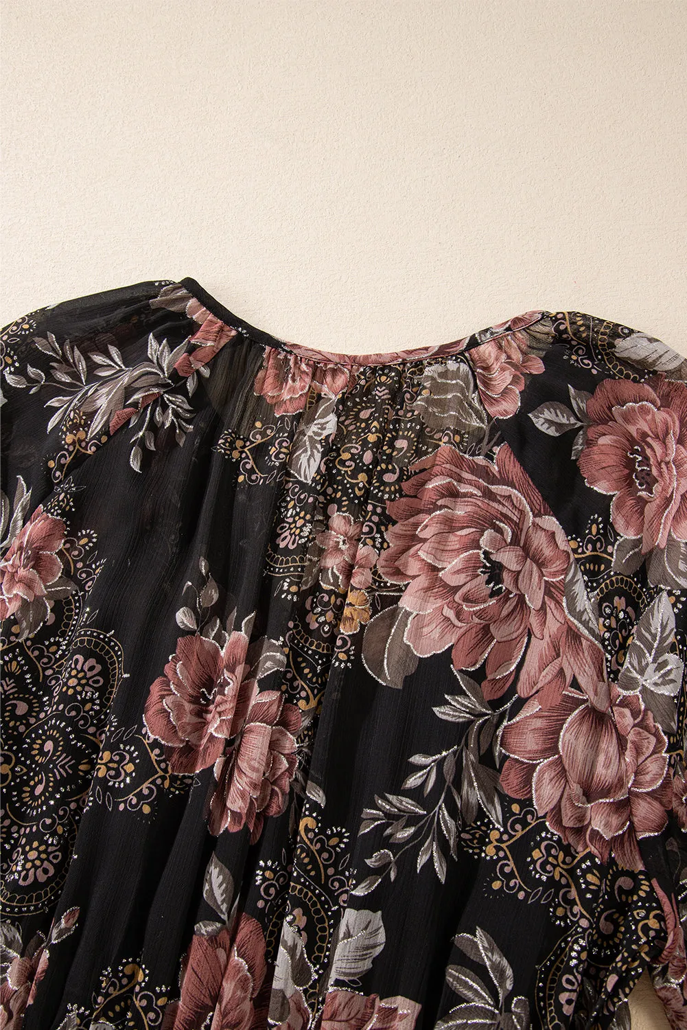 Vintage Floral Mini Dress with Puff Sleeves and Smock Waist