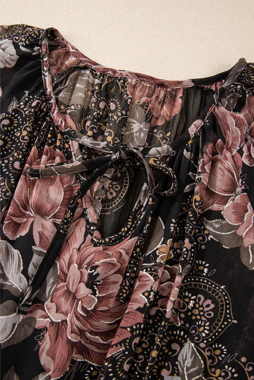 Vintage Floral Mini Dress with Puff Sleeves and Smock Waist